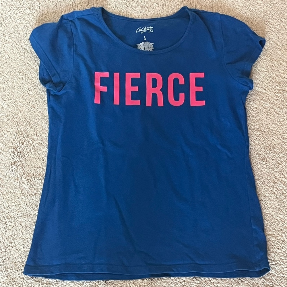 City Streets Girl's Royal Blue with Pink Letters Tee Shirt Size L 14